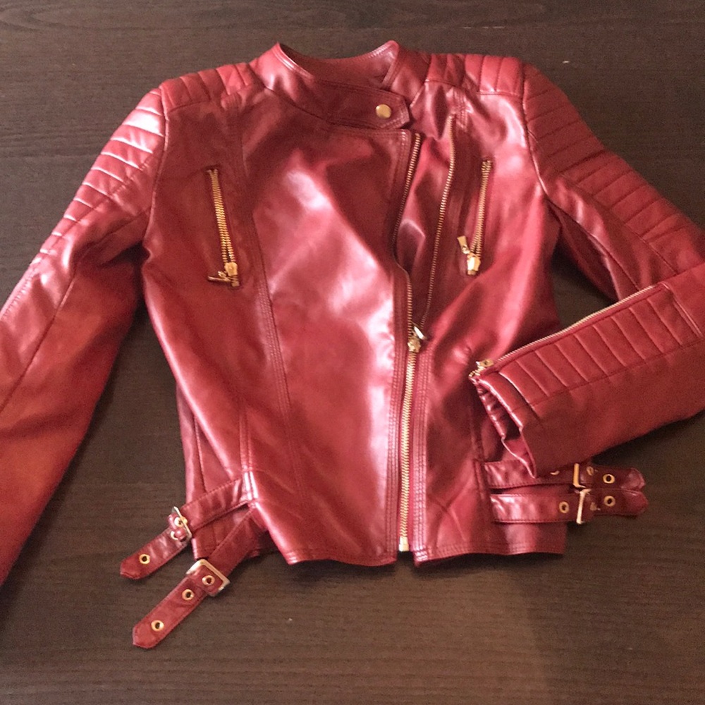 Girls Red Vegan Leather jacket